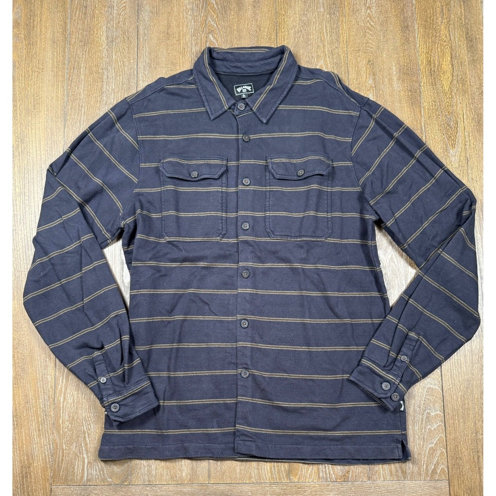 Billabong Men's Large Navy Striped Heavyweight Button Up Shirt Overshirt 3158